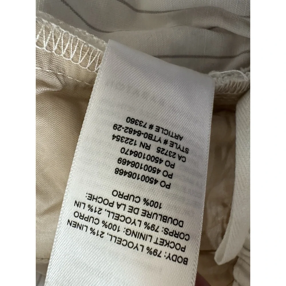 Babaton Large Linen Blend Pull On White Striped Pants Cropped Beach Coastal
